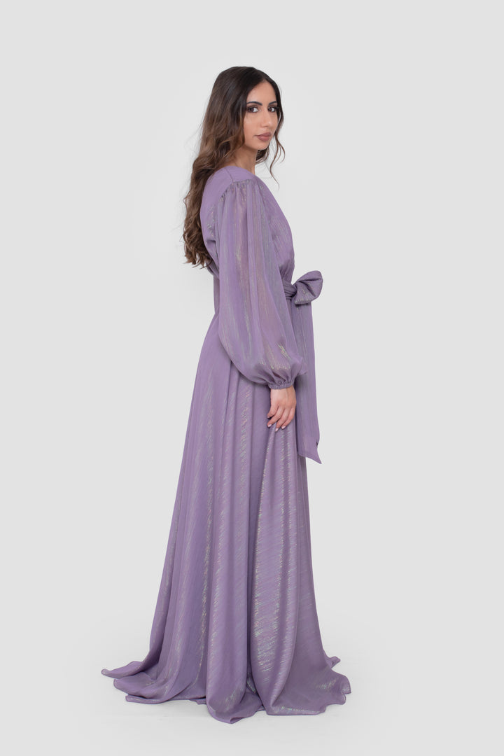 Lyra Shimmering Lavender Gown With Long Sleeves
