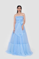 Load image into Gallery viewer, ILLYRA Powder Blue Tulle Strapless Corset Tiered Gown
