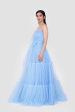 Load image into Gallery viewer, ILLYRA Powder Blue Tulle Strapless Corset Tiered Gown
