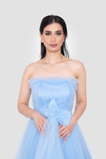 Load image into Gallery viewer, ILLYRA Powder Blue Tulle Strapless Corset Tiered Gown
