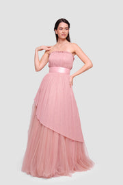 Lola Blush Pink Metallic Fabric And Tulle Corset Maxi Dress