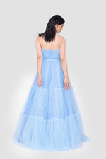 Load image into Gallery viewer, ILLYRA Powder Blue Tulle Strapless Corset Tiered Gown

