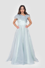 Load image into Gallery viewer, Hulia Soft Mint Organza Ruffled Asymmetric Ruffled Neckline Gown
