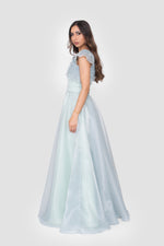 Load image into Gallery viewer, Hulia Soft Mint Organza Ruffled Asymmetric Ruffled Neckline Gown
