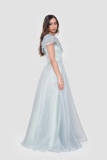 Load image into Gallery viewer, Hulia Soft Mint Organza Ruffled Asymmetric Ruffled Neckline Gown
