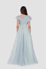 Load image into Gallery viewer, Hulia Soft Mint Organza Ruffled Asymmetric Ruffled Neckline Gown
