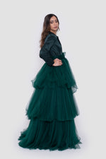 Load image into Gallery viewer, Solyn Forest Green Gown With Blazer-Style Bodice And Layered Tulle Skirt
