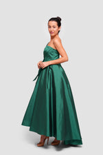 Load image into Gallery viewer, Layal Deep Green Taffeta Maxi Dress With Bow Detail
