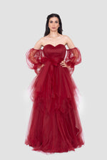 Load image into Gallery viewer, Anisa Deep Red Sweetheart Neckline Corset Tulle Gown
