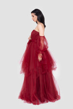 Load image into Gallery viewer, Anisa Deep Red Sweetheart Neckline Corset Tulle Gown
