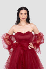 Load image into Gallery viewer, Anisa Deep Red Sweetheart Neckline Corset Tulle Gown
