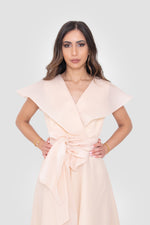 Load image into Gallery viewer, Yasmine Champagne V-neck Maxi Dress With Sculptural Shoulders
