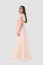 Load image into Gallery viewer, Yasmine Champagne V-neck Maxi Dress With Sculptural Shoulders
