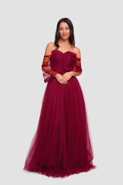 Alice Deep Ruby Red Tulle Corset Maxi Dress