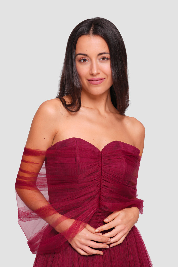 Alice Deep Ruby Red Tulle Corset Maxi Dress