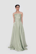 Load image into Gallery viewer, Milda Sage Green Bridal Satin Strapless Corset Gown
