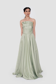 Milda Sage Green Bridal Satin Strapless Corset Gown