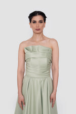 Load image into Gallery viewer, Milda Sage Green Bridal Satin Strapless Corset Gown
