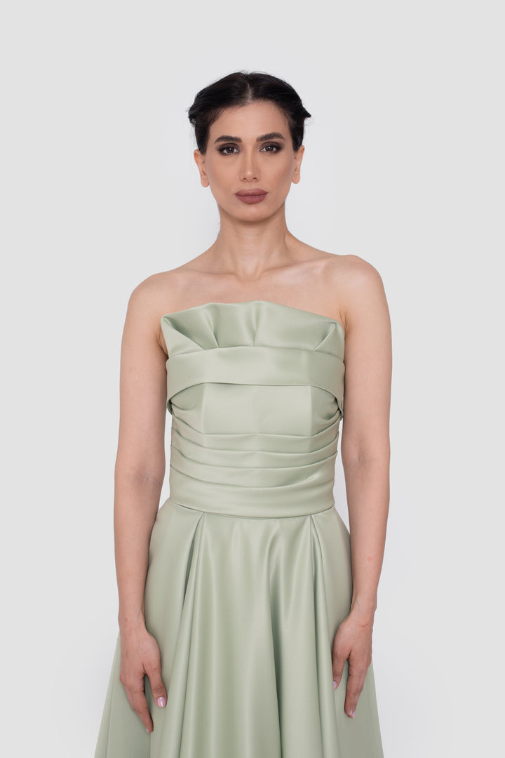 Milda Sage Green Bridal Satin Strapless Corset Gown