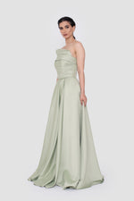 Load image into Gallery viewer, Milda Sage Green Bridal Satin Strapless Corset Gown
