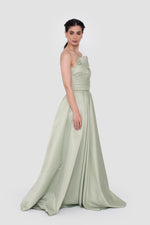 Load image into Gallery viewer, Milda Sage Green Bridal Satin Strapless Corset Gown
