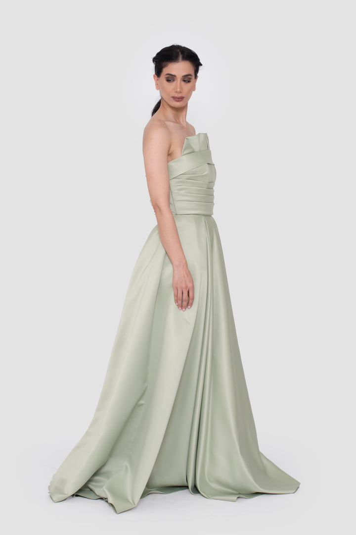 Milda Sage Green Bridal Satin Strapless Corset Gown