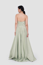 Load image into Gallery viewer, Milda Sage Green Bridal Satin Strapless Corset Gown
