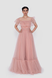 Mireya Blush Pink Tulle Off-Shoulder Gown