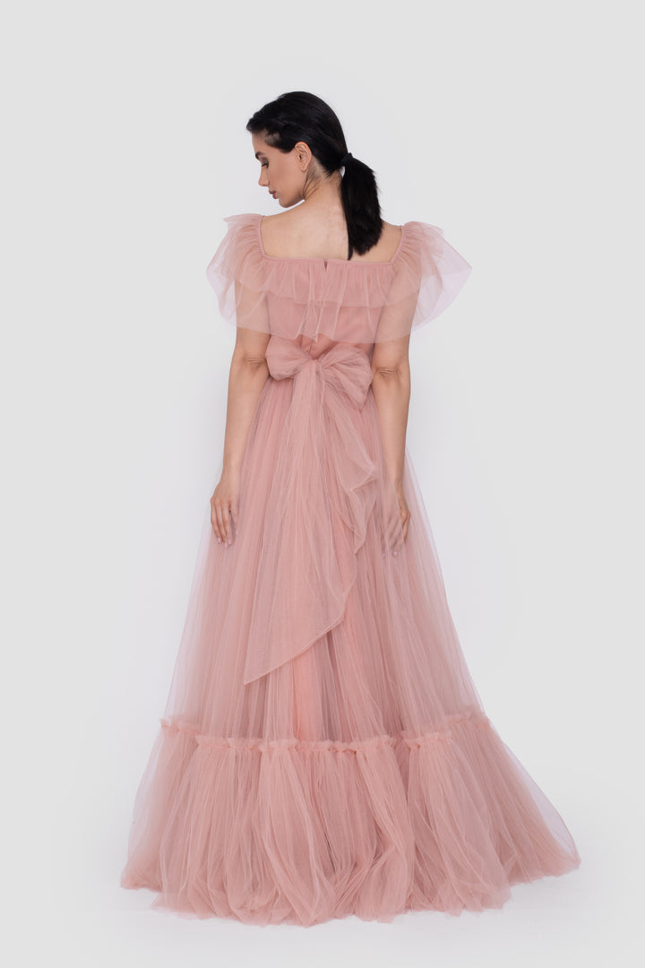 Mireya Blush Pink Tulle Off-Shoulder Gown
