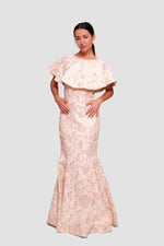 Load image into Gallery viewer, Maya Gold Jacquard Cape-sleeve Mermaid Gown
