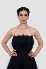 Load image into Gallery viewer, Anastasia  Black Tulle Strapless Gown With Structured Sheer Tulle Detail
