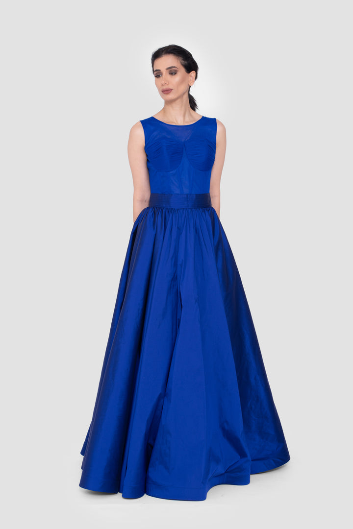 Waverly Royal Blue Corset Round Neckline Gown