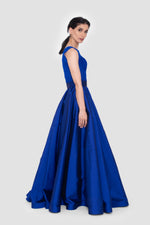 Load image into Gallery viewer, Waverly Royal Blue Corset Round Neckline Gown
