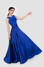 Load image into Gallery viewer, Waverly Royal Blue Corset Round Neckline Gown
