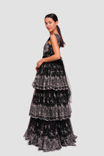 Load image into Gallery viewer, Nora Black Tulle With Floral Glitter Sleeveless Maxi Dress
