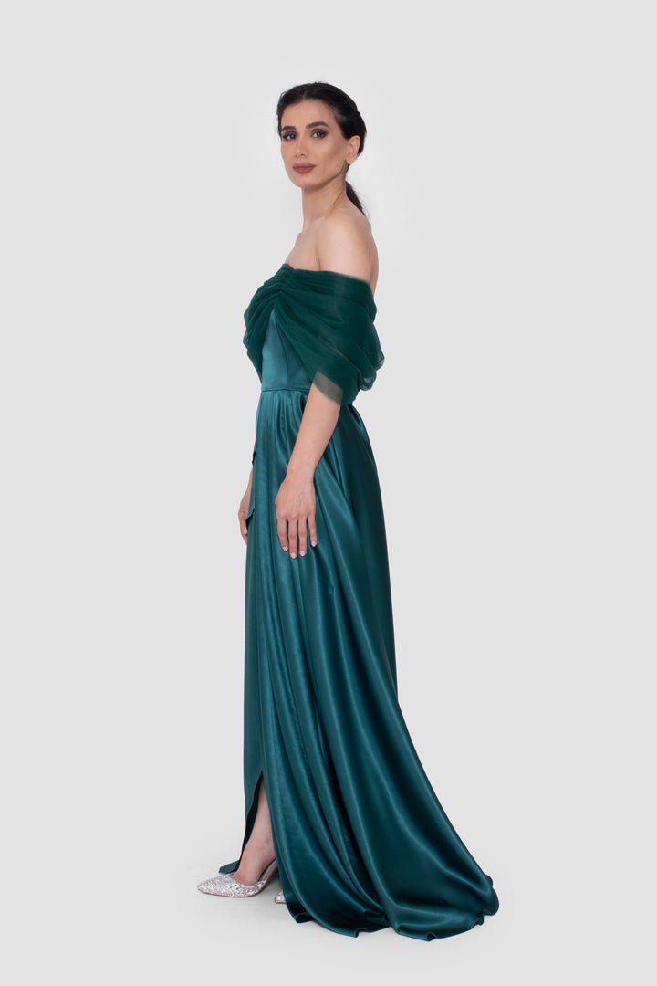 Ruelle Emerald Green Off-Shoulder Corset Gown