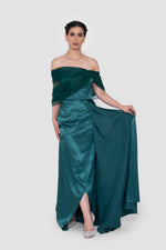 Load image into Gallery viewer, Ruelle Emerald Green Off-Shoulder Corset Gown
