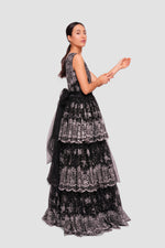 Load image into Gallery viewer, Nora Black Tulle With Floral Glitter Sleeveless Maxi Dress
