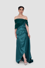 Load image into Gallery viewer, Ruelle Emerald Green Off-Shoulder Corset Gown

