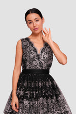 Load image into Gallery viewer, Nora Black Tulle With Floral Glitter Sleeveless Maxi Dress
