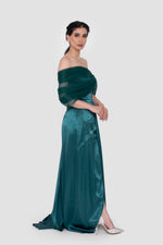 Load image into Gallery viewer, Ruelle Emerald Green Off-Shoulder Corset Gown
