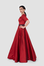 Load image into Gallery viewer, Verona Deep Cherry Red Taffeta Corset Gown

