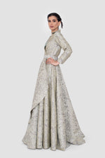 Load image into Gallery viewer, Aveline Light Dusty Green Jacquard Structured Gown
