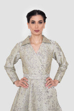 Load image into Gallery viewer, Aveline Light Dusty Green Jacquard Structured Gown
