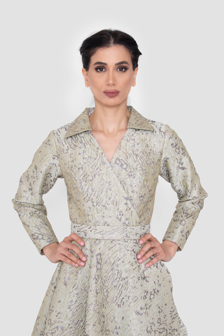 Aveline Light Dusty Green Jacquard Structured Gown