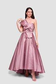 Marina Dusty Mauve Strapless Corset Maxi Dress With Oversized Bow