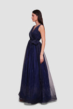 Load image into Gallery viewer, Noura Deep Navy Blue Fabric Sleeveless Pleated Maxi Dress
