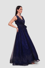 Load image into Gallery viewer, Noura Deep Navy Blue Fabric Sleeveless Pleated Maxi Dress
