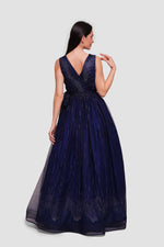 Load image into Gallery viewer, Noura Deep Navy Blue Fabric Sleeveless Pleated Maxi Dress
