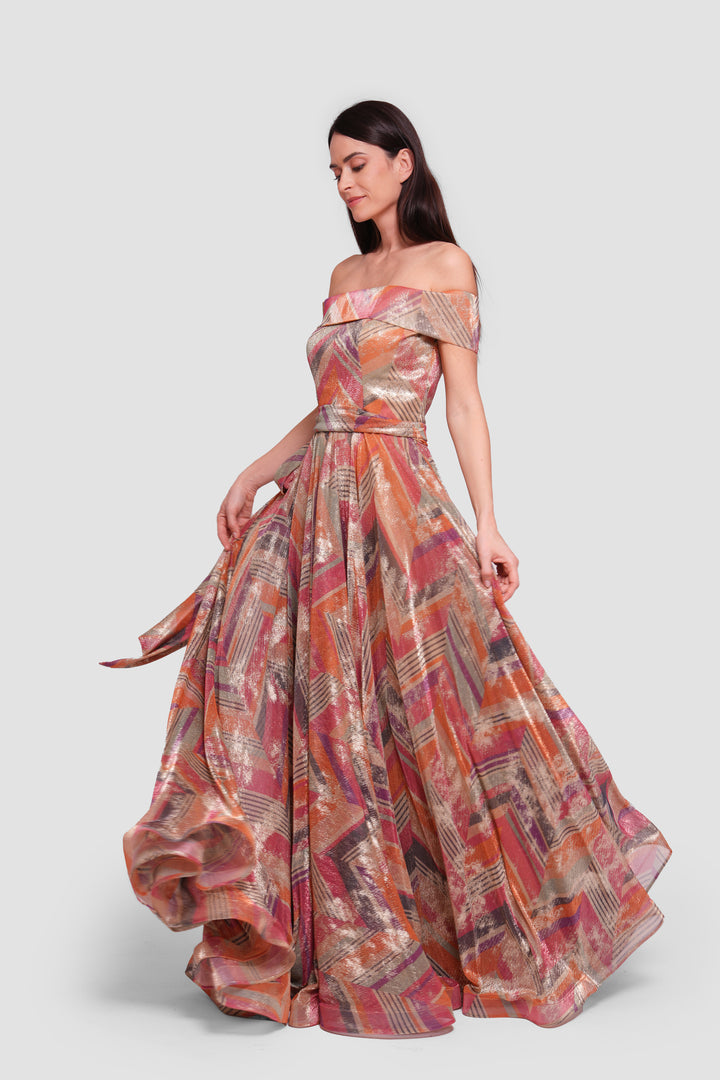 Kim Black And Silver Accents Off-shoulder Corset Maxi Dress